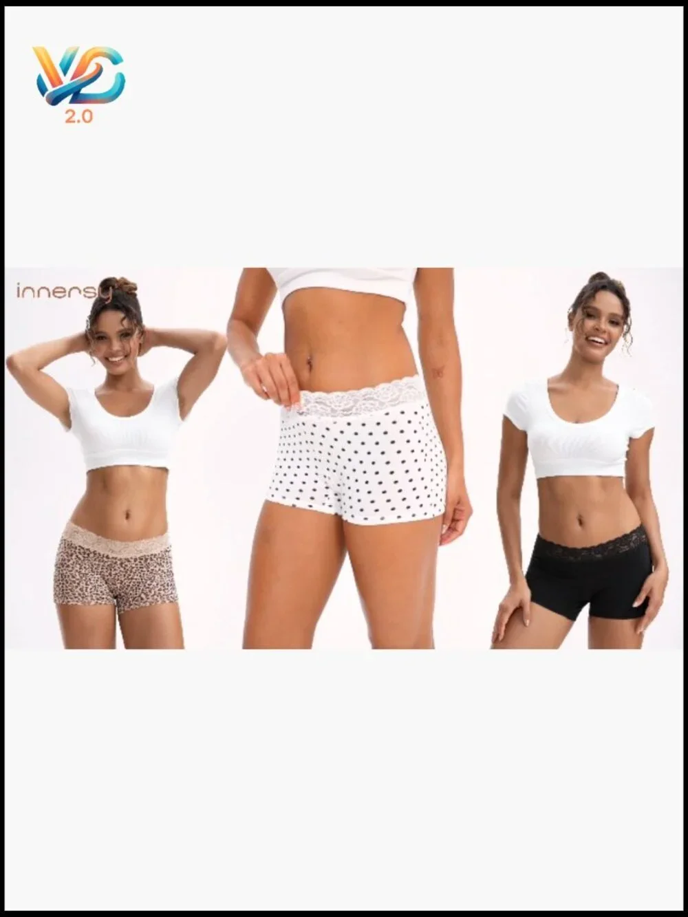 Cotton Lace Boyshorts Panties 3-Pack Soft Breathable Mid-Rise Tagless